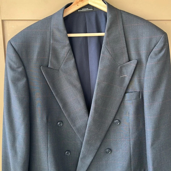 Givenchy Men Wool Blend Double Breasted Blazer Charcoal/ Red Window Pane Sz.44 - Picture 10 of 10